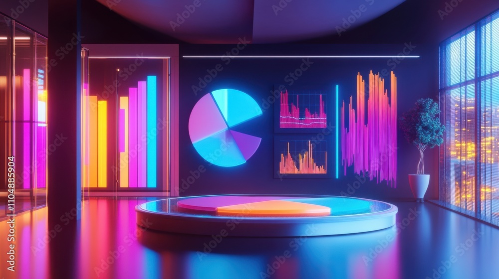 Poster modern data visualization space with bright colorful graphs