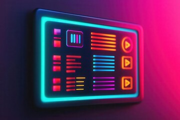 Hologram notification panel, application update, vibrant colors, 3D illustration