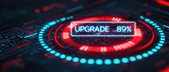 System upgrade message, holographic screen effect, modern application design, 3D illustration