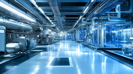 Fototapeta premium Industrial Factory Interior. Cleanroom Manufacturing Process