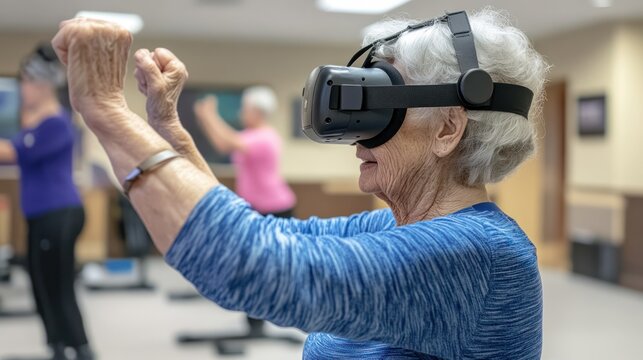 VR rehabilitation for elder wellness, showing immersive exercises