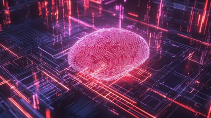 Futuristic Digital Brain Concept with Neon Circuitry Design