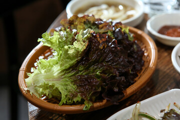 Korean bbq side dishes. lettuce