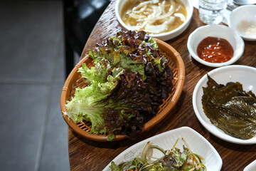 Korean bbq side dishes. lettuce