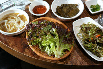 Korean bbq side dishes. lettuce