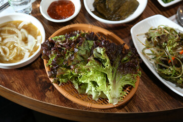 Korean bbq side dishes. lettuce