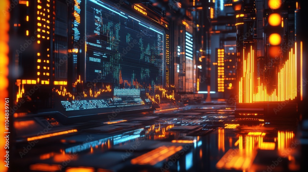 Poster futuristic data visualization in a high-tech digital environment