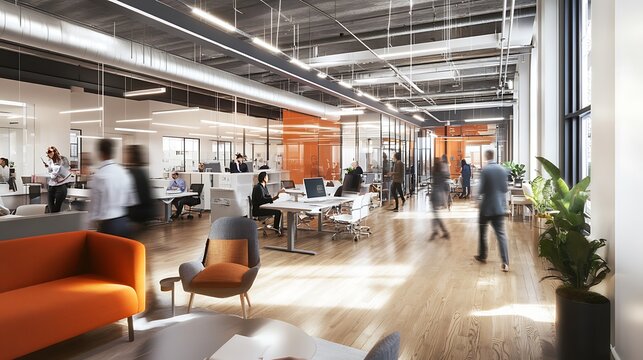 Modern Office Space With Busy Employees Working