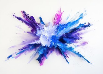 Fototapeta premium Dynamic Abstract Art Explosion in Vibrant Blue, Purple and White Hues on a Light Background, Capturing a Sense of Energy, Movement, and Creativity