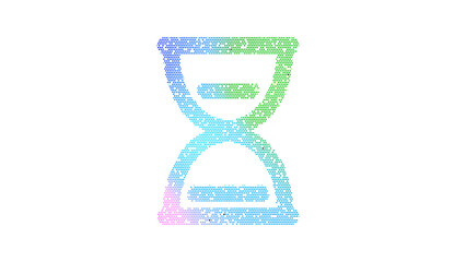 Icon hourglass half is made up of LED square shapes. There are bright diodes and there are black dead diodes