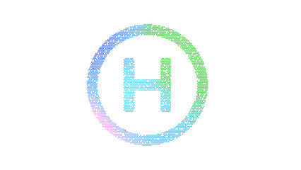 Icon hospital symbol is made up of LED square shapes. There are bright diodes and there are black dead diodes