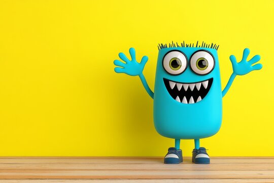 A cheerful 2D cartoon of a smiling character waving goodbye in a fun, bold style with bright colors