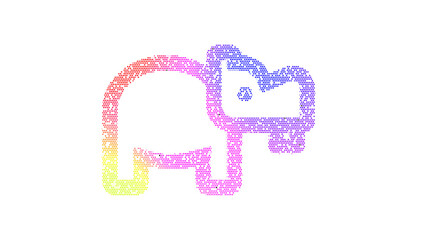 Icon hippo is made up of LED square shapes. There are bright diodes and there are black dead diodes