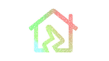 Icon house damage is made up of LED square shapes. There are bright diodes and there are black dead diodes