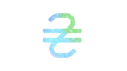 Icon hryvnia is made up of LED square shapes. There are bright diodes and there are black dead diodes