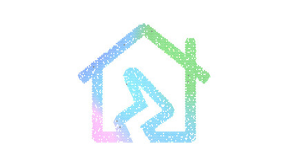 Icon house damage is made up of LED square shapes. There are bright diodes and there are black dead diodes