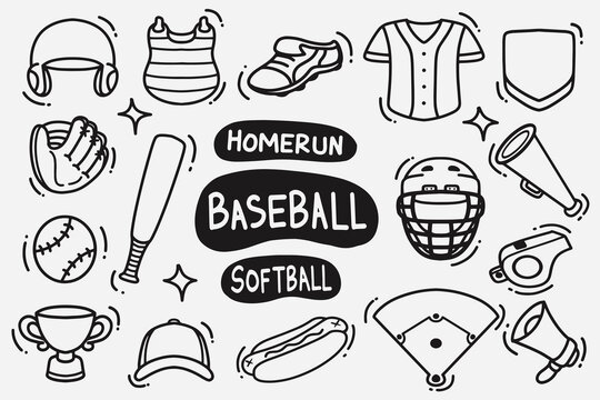 set of baseball doodles good for background, wallpaper, icons, element design, etc