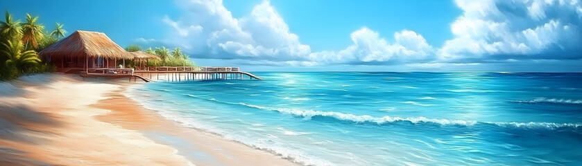 Obraz premium Beach Hut Serenity. Tropical Getaway Painting