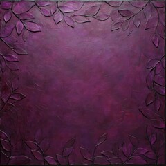 Deep purple textured background with embossed leaf border.