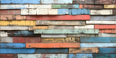 Colorful Reclaimed Wood Planks Create a Rustic Wall Background