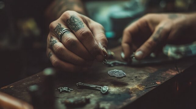 Jewelry handcrafting, with hands crafting intricate designs
