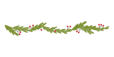 Christmas garland with fir branches and mistletoe