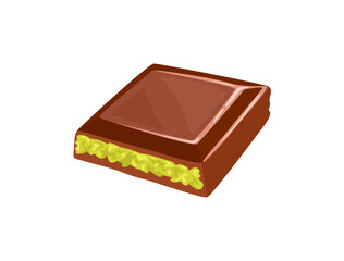 Dubai chocolate bar with green kadayif isolated on white background. Vector icon. Piece of sweet chocolate bar. Simple flat illustration.