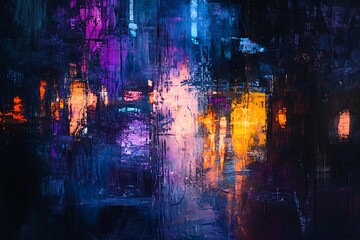 Fototapeta premium Abstract Night Cityscape Vivid Colors Impasto Painting
