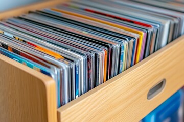 A nostalgic CD storage binder opened to reveal rows of shiny discs neatly arranged in sleeves