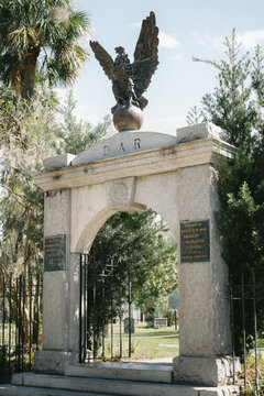 historic colonial park cemetery entrance in downtown savannah, georgia