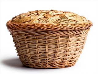 Obraz premium A woven basket with a textured lid, showcasing intricate patterns and natural materials, perfect for storage or decoration.