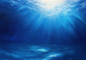 Serene Ocean Depths with Sunlight Filtering Through Water, Capturing Tranquil Blue Tones and the Mystique of Underwater Environments for Artistic Inspiration