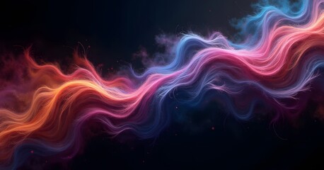 Fototapeta premium A vibrant swirl of multicolored hair-like strands flowing dynamically through a dark, cosmic background, evoking energy and motion.