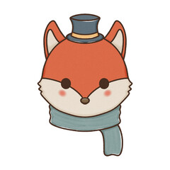 A fox wearing a scarf and a magician's hat
