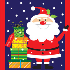 christmas card, gift bag or box design with cute santa  and presents