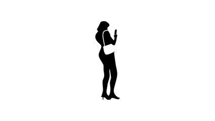 woman with phone, black isolated silhouette