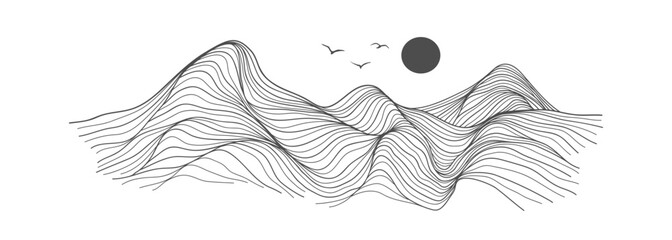 Mountain line arts illustration. Hand drawn style. Abstract mountain contemporary aesthetic backgrounds landscapes. use for print art, poster, cover, banner