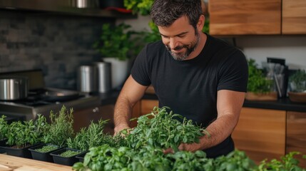 Fototapeta premium Frugal and eco-friendly habits like growing herbs indoors