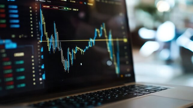 Investment strategies on a laptop screen showing stocks and bonds