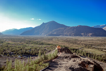 Diskit gompa, Ladakh, India. Diskit Gompa is the oldest and largest Buddhist monastery (gompa) in Diskit, Nubra Valley of the Leh district.