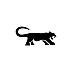 silhouette of running tiger on white background of vector illustration