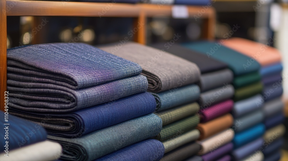 Poster industrial textile machinery in a denim factory, focusing on fabric rolls and the weaving process us