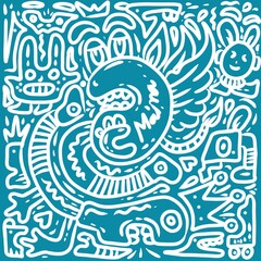 illustration of a family theme artwork that tells a story containing a father and mother who are pregnant using the doodle art technique