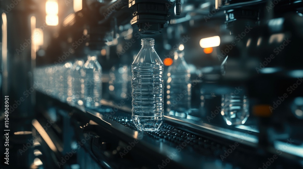 Aufkleber Robotic factory line processing pure spring water into plastic bottles, showcasing an efficient bottling process in action.