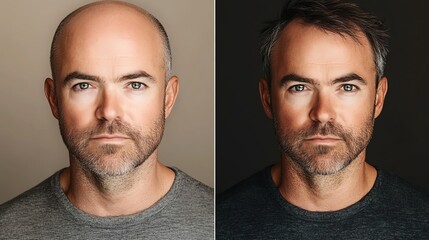 A captivating portrait of a man showcasing two different lighting effects.