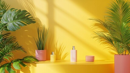 Fototapeta premium Ai generated home decor inspiration vibrant plant display on yellow background lifestyle indoor setting aesthetic concept