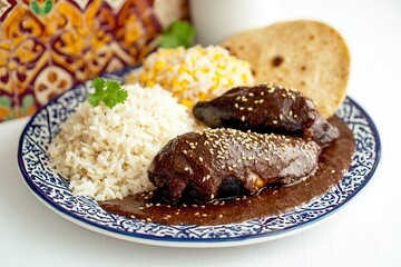 Delicious traditional mole sauce with chicken mexican cuisine food indoor setting close-up culinary artistry