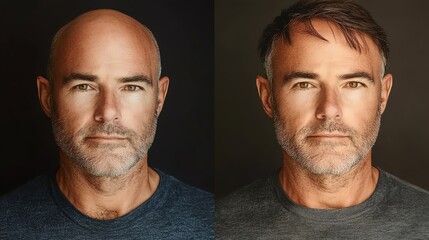 Portrait of a man showcasing a transformation in style and appearance.