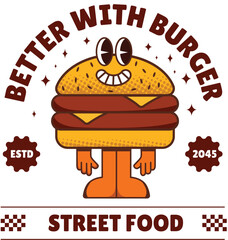 Better With Burger Retro Cartoon