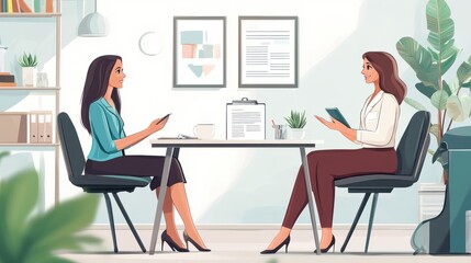 Woman, conversation and job interview in office with human resources and cv for onboarding at company. Female person, introduction and about us with manager for recruitment, hiring and work contract
